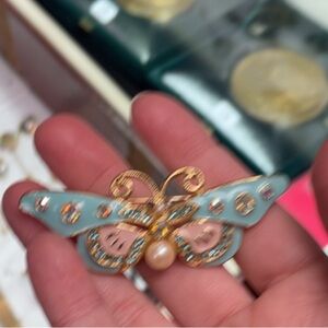 AB butterfly moth brooch pin blue pink